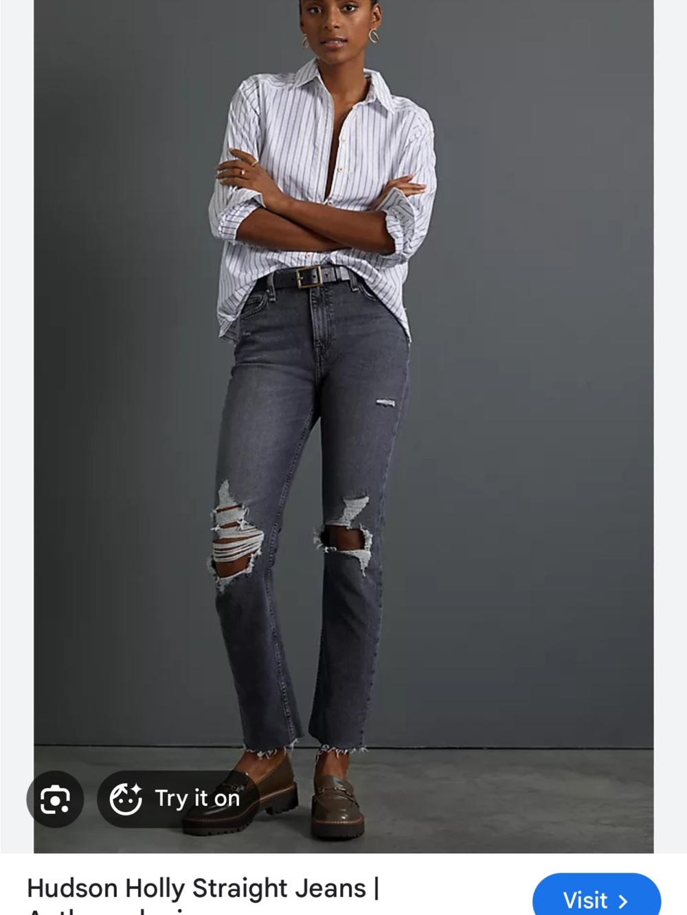 Hudson Jeans Straight-Leg Distressed Jeans in Washed Black